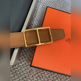 Двусторонний пояс Hermès Box/Togo из телячьей кожи с палевой пряж
