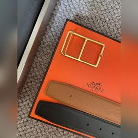 Двусторонний пояс Hermès Box/Togo из телячьей кожи с палевой пряж