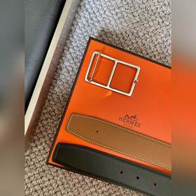 Двусторонний пояс Hermès Box/Togo из телячьей кожи с палевой пряж