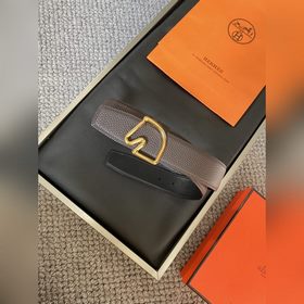 Двусторонний пояс Hermès Box/Togo из телячьей кожи с палевой пряж