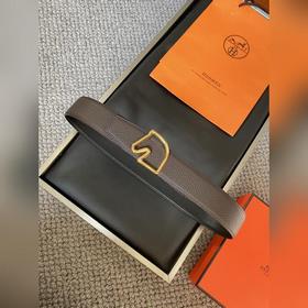 Двусторонний пояс Hermès Box/Togo из телячьей кожи с палевой пряж