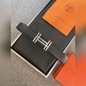 Двусторонний пояс Hermès Box/Togo из телячьей кожи с палевой пряж