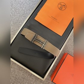 Двусторонний пояс Hermès Box/Togo из телячьей кожи с палевой пряж