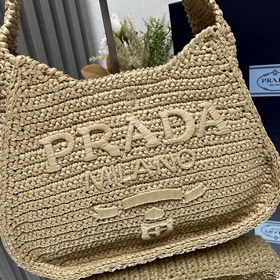 【Высококачественный оригинал】 Новая сумка Prad* из рафи-тростника