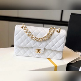 Chanel Classic Fla  Средний размер CF серия Белый Материал： кожа