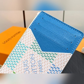 【LV】 N40639 Синий клетчатый кошелек серии ROMY Карточный чехол Ro