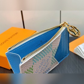 【LV】 N40639 Синий клетчатый кошелек серии ROMY Карточный чехол Ro