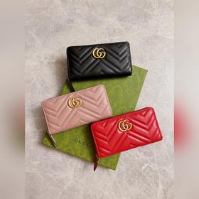 Новинка GUCCI — длинный кожаный кошелек GG Marmont с застежкой-мо