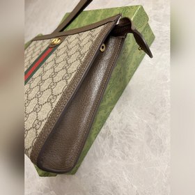 Сумка Gucci Ophidia, бежевый/черный GG с коричневой кожей, съемны