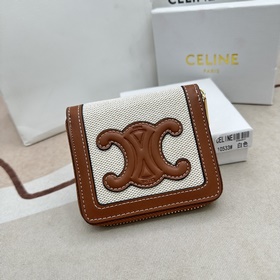 TRIOMPHE CUIR Компактный кошелек на молнии. Ткань и натуральная/к