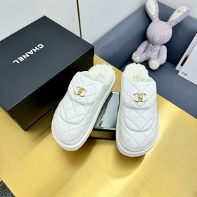 Высокое качество Новые меховые тапочки CHANEL CHANEL 2025 Популяр