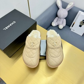 Высокое качество Новые меховые тапочки CHANEL CHANEL 2025 Популяр