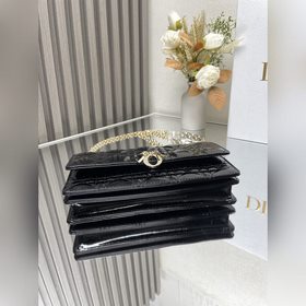 Подлинная  lady Dior сумочка-клатч «Черная лакированная кожа» Э