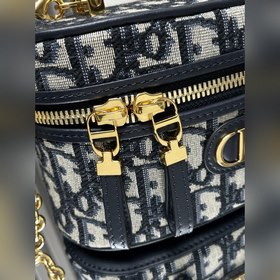 Подлинная новая мини-сумка Dior 30 Montaigne Vanity из синей ткан