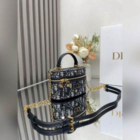 Подлинная новая мини-сумка Dior 30 Montaigne Vanity из синей ткан
