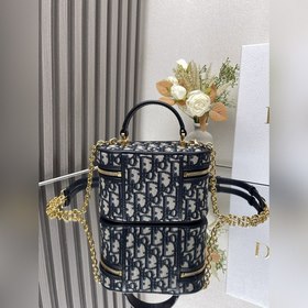 Подлинная новая мини-сумка Dior 30 Montaigne Vanity из синей ткан