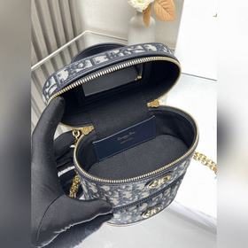 Подлинная новая мини-сумка Dior 30 Montaigne Vanity из синей ткан