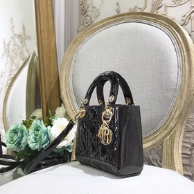 Подлинный продукт Dior, лакированная кожа, черный, золотая застеж