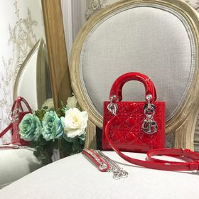 Подлинный продукт Dior, три полоски, лакированная кожа, ярко-крас