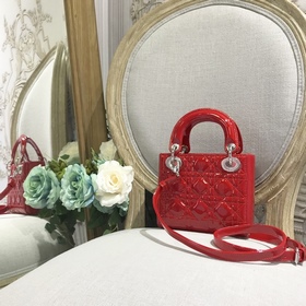 Подлинный продукт Dior, три полоски, лакированная кожа, ярко-крас