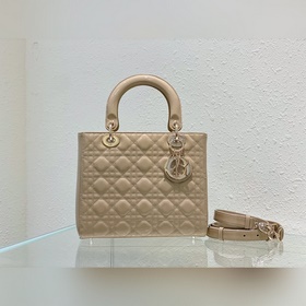 Подлинная сумка LADY DIOR с пятью отделениями Кожа цвета абрикоса
