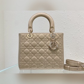 Подлинная сумка LADY DIOR с пятью отделениями Кожа цвета абрикоса