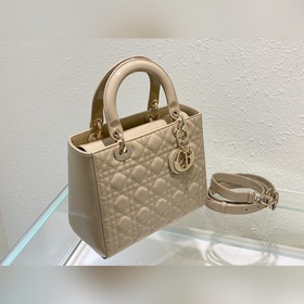 Подлинная сумка LADY DIOR с пятью отделениями Кожа цвета абрикоса