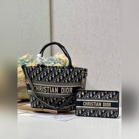 Подлинная сумка Dior с вышивкой «Синяя сумка с плечевым ремнем и