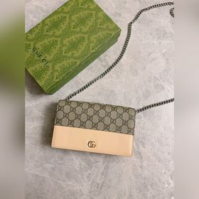 Новейшая сумка Gucci с цепочкой изготовлена из бежевой и черного