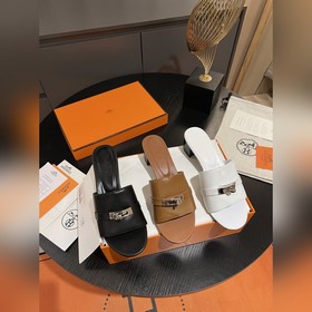 Hermes 2025 новая модель, классические тапочки с застежкой Kelly,