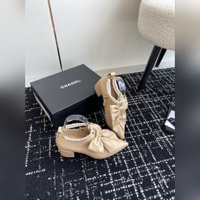 Chanel 24 новые туфли с заостренным носком, толстым каблуком, бан
