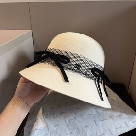 Шляпа Chanel из шерсти, шляпа с бантиком в стиле знати, 100% шерс