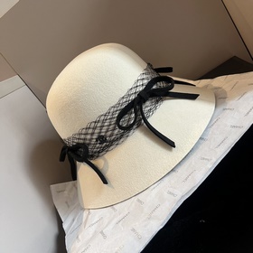 Шляпа Chanel из шерсти, шляпа с бантиком в стиле знати, 100% шерс