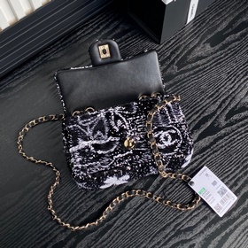 chanel 24B ограниченная серия AS4561 бантик CF черно-белые блестк