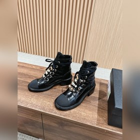 Осенне-зимние мотоциклетные ботинки Chanel с цепочкой Верх из кож