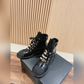 Осенне-зимние мотоциклетные ботинки Chanel с цепочкой Верх из кож