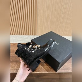 Осенне-зимние мотоциклетные ботинки Chanel с цепочкой Верх из кож