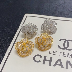 Chanel полные бриллианты камелия серьги-гвоздики, идентичные ориг