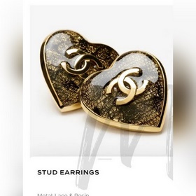 Chanel 24K сережки-гвоздики в форме сердца с кружевом, внутри кру