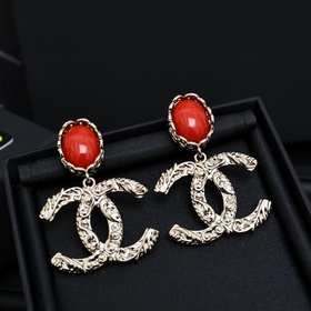 Chanel ретро серьги с двойной буквой C Большой подвес в форме дво