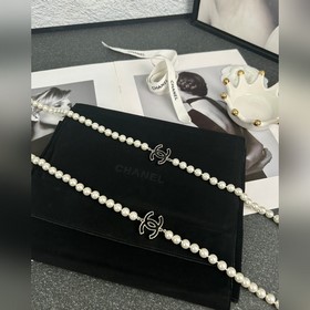 Chanel Черный эмалевый двойной C жемчужный цепочка для свитера