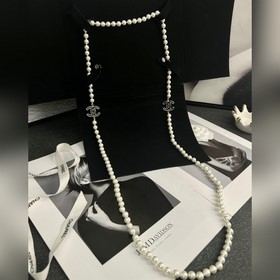 Chanel Черный эмалевый двойной C жемчужный цепочка для свитера