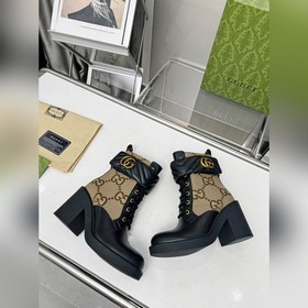 Оригинальные ботинки GUCCI с двойной буквой G на каблуке для осен