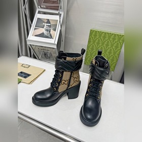 Оригинальные ботинки GUCCI с двойной буквой G на каблуке для осен