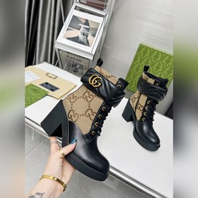 Оригинальные ботинки GUCCI с двойной буквой G на каблуке для осен