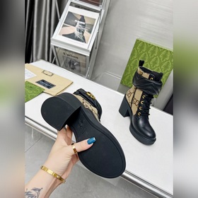 Оригинальные ботинки GUCCI с двойной буквой G на каблуке для осен