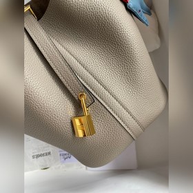 Сумка для продуктов 18 см, кожа, асфальтово-серая, золотая застеж