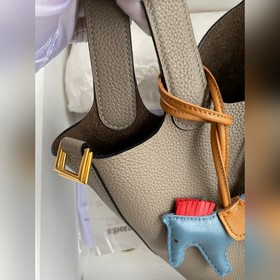 Сумка для продуктов 18 см, кожа, асфальтово-серая, золотая застеж