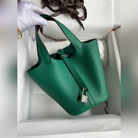Корзина для продуктов 18 см, ткань с кожаной отделкой, зеленая, с