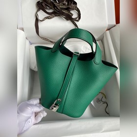 Корзина для продуктов 18 см, ткань с кожаной отделкой, зеленая, с